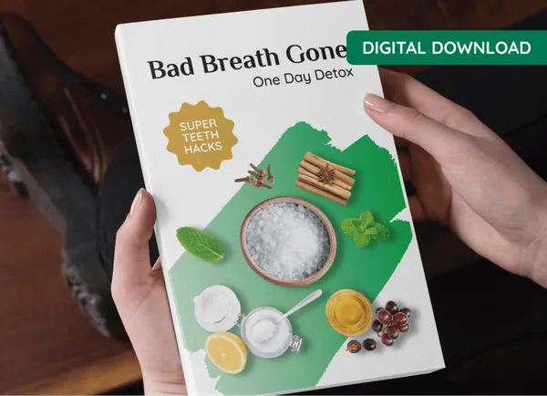 The seller's cover image for the bonus e-guide Bad Breath Gone, One Day Detox